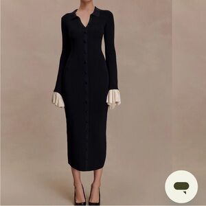 Meshki Black Long Sleeve Dress with Cream Cuffs